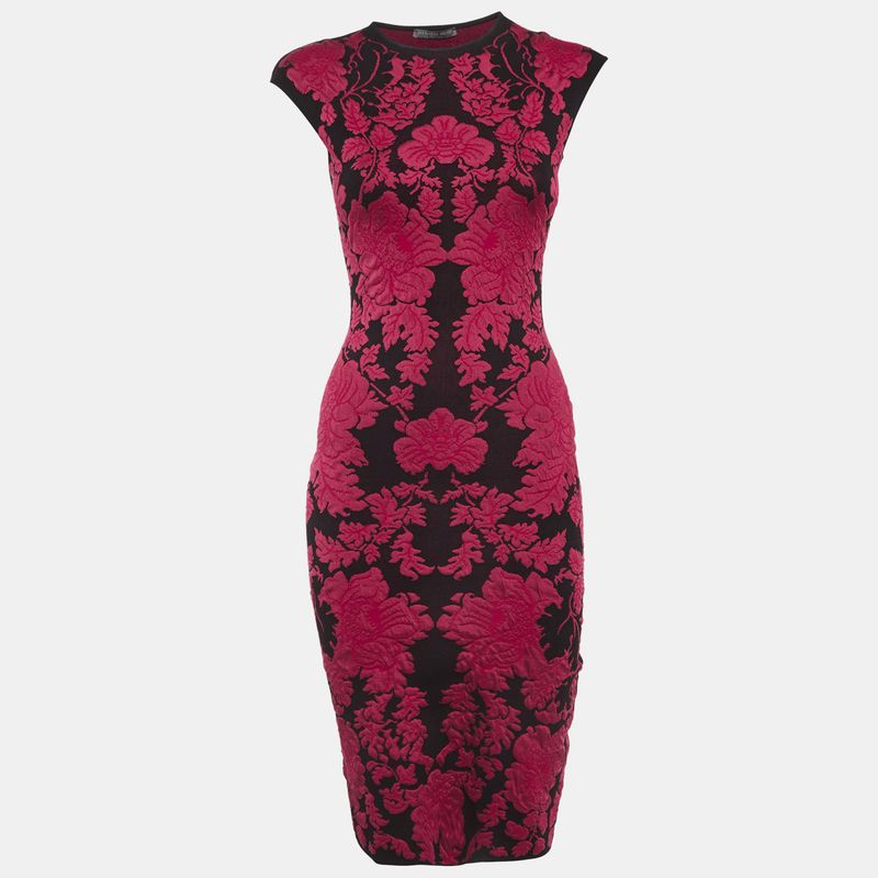 Alexander Mcqueen Pink Floral Stretch Jacquard Bodycon Dress Xs